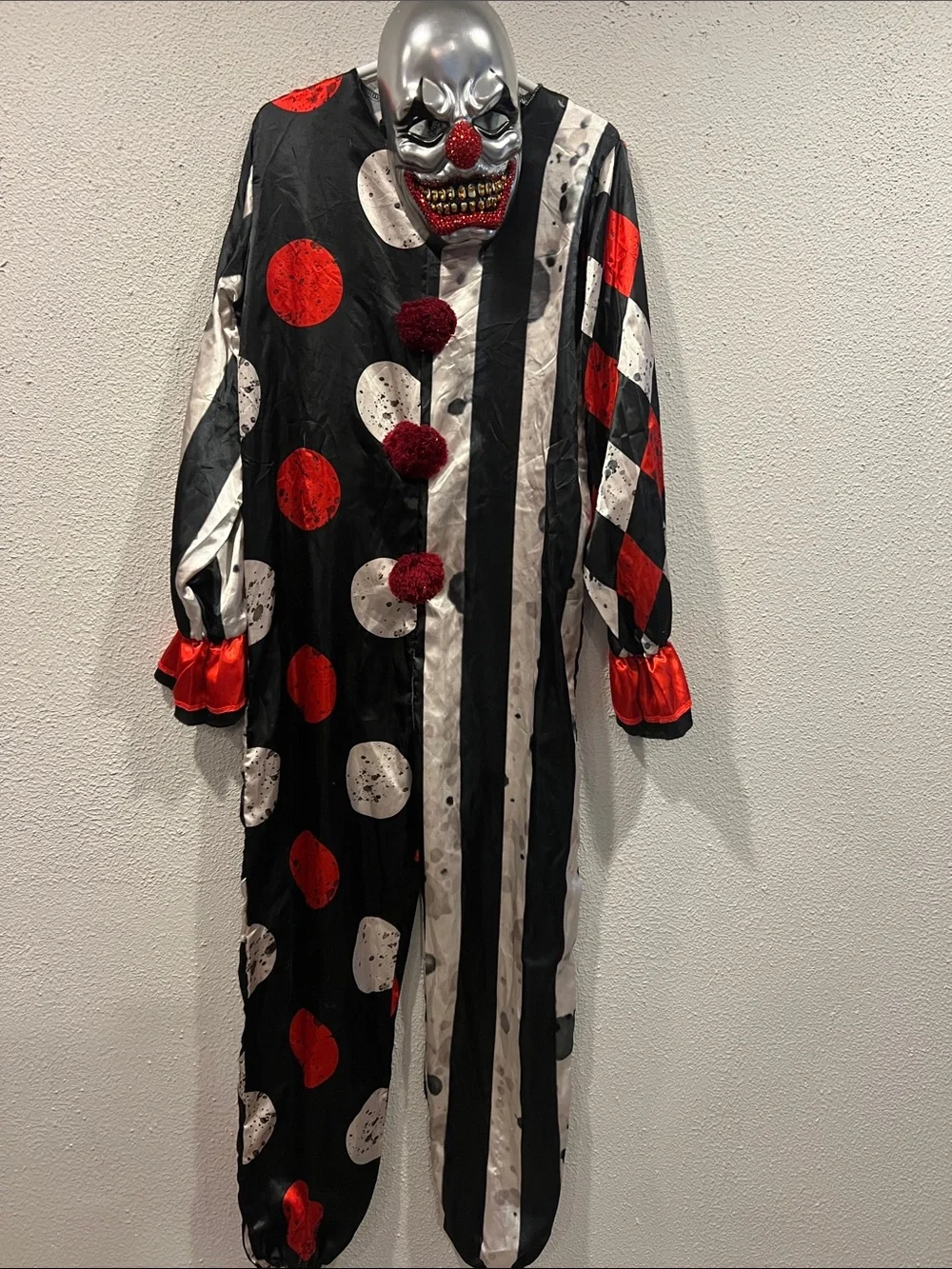 Scary Clown Jumpsuit Costume in Black, White & Red